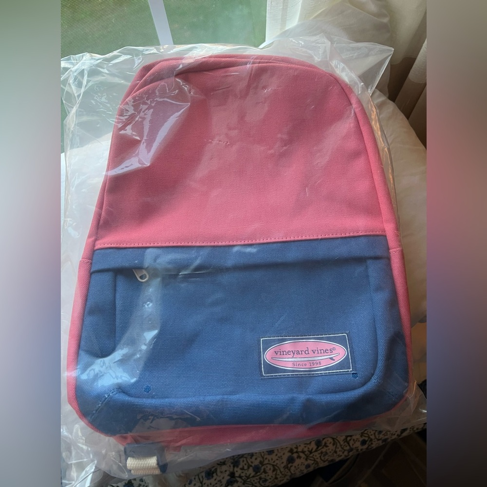 NWT Vineyard Vines Island Canvas Backpack Pink and Blue